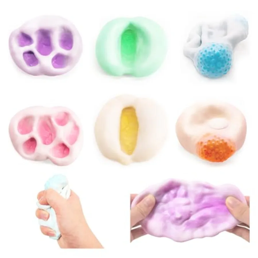 6 Pack Stress Balls, 3 Textures Crunchy Sand Squishy Balls ASMR Toys with Air Pumps Smoothie Balls for Stress Relief, Squeeze F