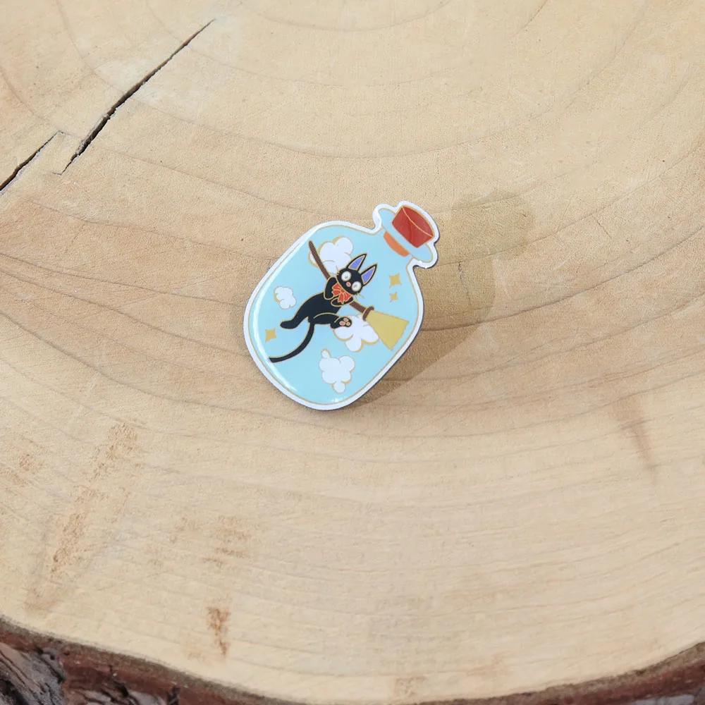Animated Movie Cartoon Kiki Inspired Enamel Brooch  Cat Bow Bottle Black Cat Lapel Pin Badge Accessories Children Christmas Gift - view 4