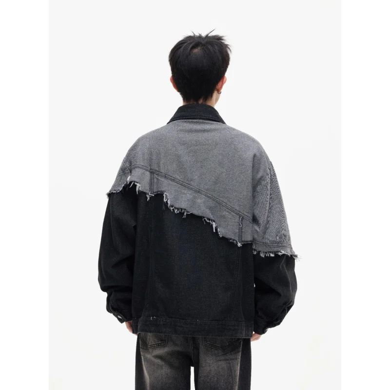 GIOIO 남성 데님 재킷, 2025 봄 가을 신상 패치워크 워싱 빈티지 루즈 캐주얼 남성 데님 재킷