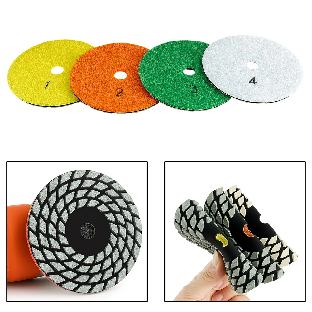 

3-дюймовый 80 мм гибкий влажный и сухой полировальный диск, шлифовальный диск для гранита, мрамора, кварцевого камня, склеенные смолой, 4-ступенчатые подушечки