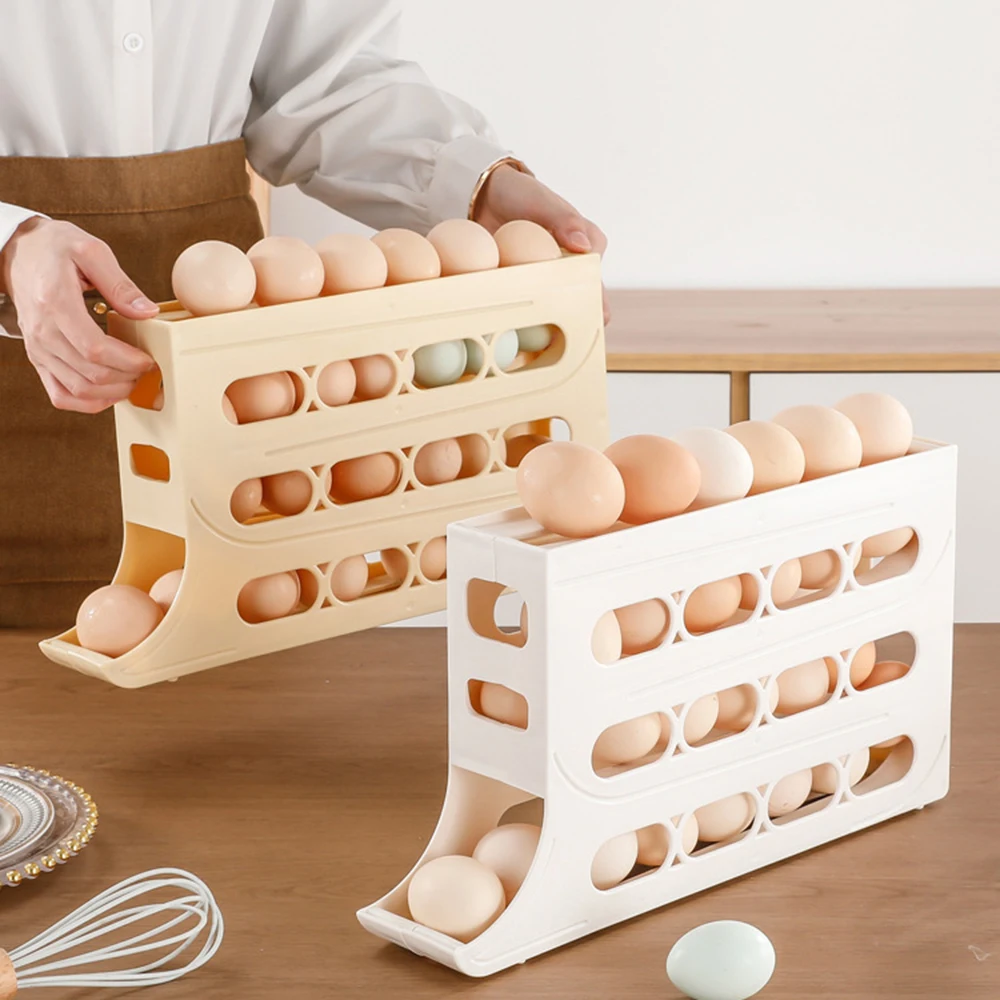 

Automatic Scrolling Egg Rack Holder Storage Box Egg Basket Food Containers Egg Case Holder Refrigerator Storage Organizer