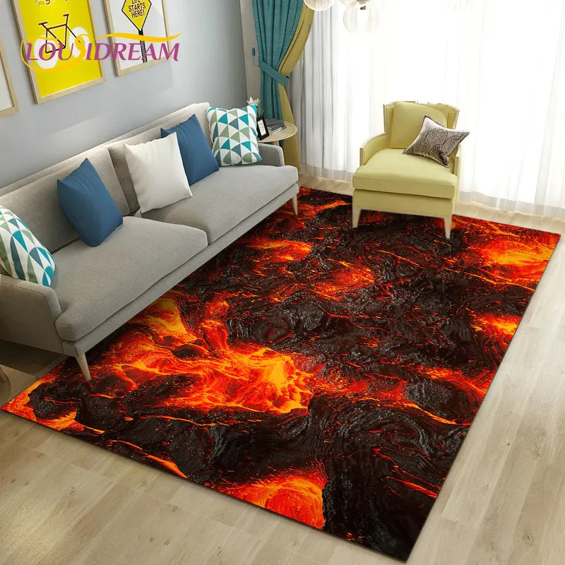 3D Volcano Lava Magma Area Rug Large,Carpet Rug for Living Room Bedroom Sofa Doormat Decoration,Kid Game Play Non-slip Floor Mat