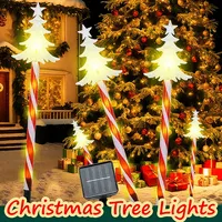 5pcs Solar Powered Christmas Decoration Lights, Outdoor LED Santa Claus Tree & Snowman Stake, Waterproof Garden Pathway Lighting