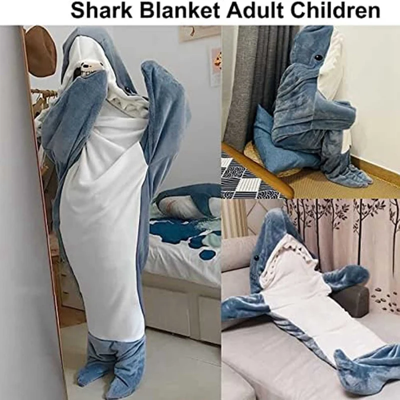 2PCS Pure Cotton Blanket For Adults, Shark Blanket Super Soft And Comfortable Flannel Hoodie, Shark Blanket Hoodie For Adults