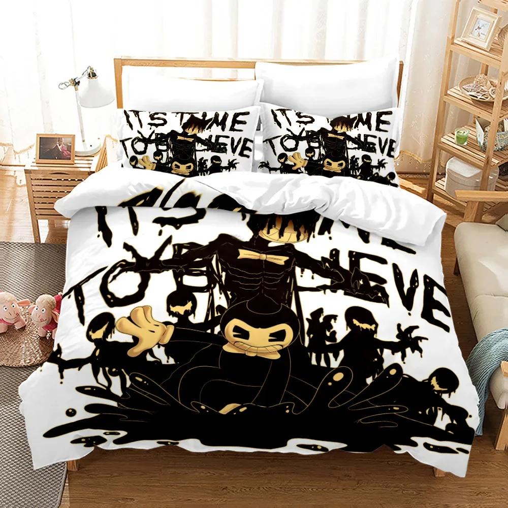 

3D Printed Bendy N Ink Machine Bedding Set Pillowcase Duvet Cover Double Twin Full Queen King Adult Kids Bedclothes Quilt Cover