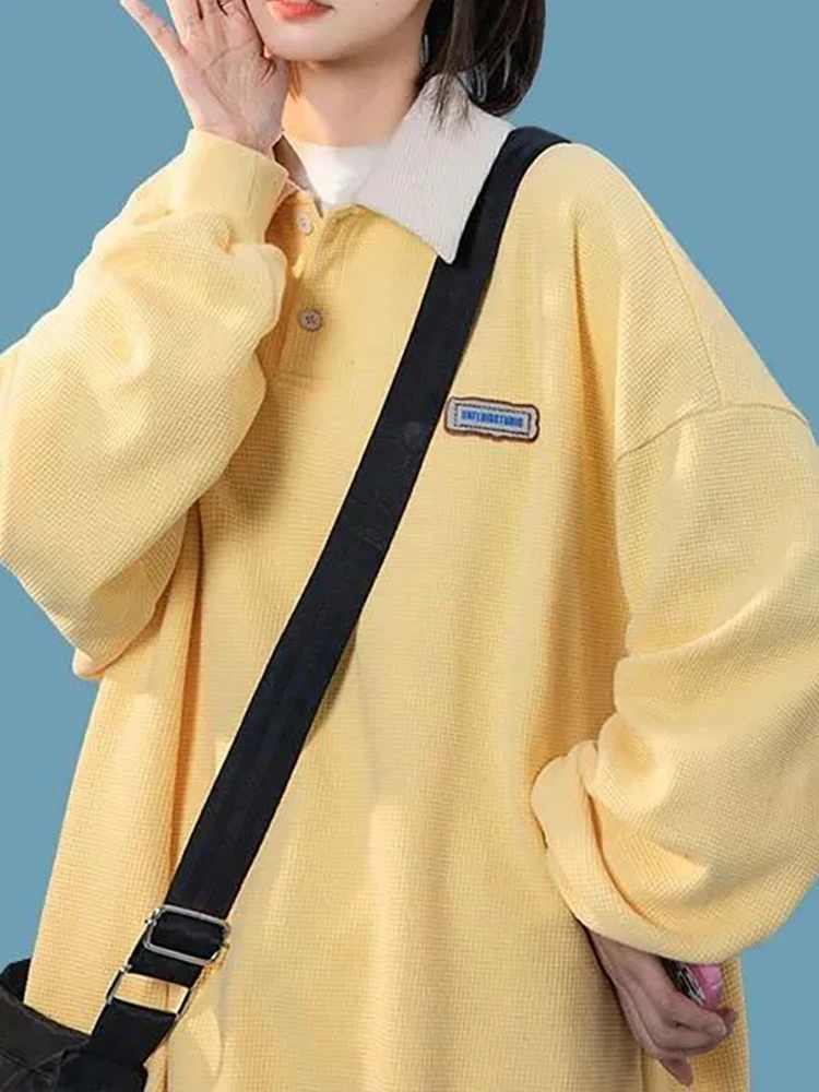 

Oversize Sweatshirt Women Solid Basic Pullover Preppy Style Female Polo Collar Long Sleeve Top Ladies Casual Student Sweatshirts