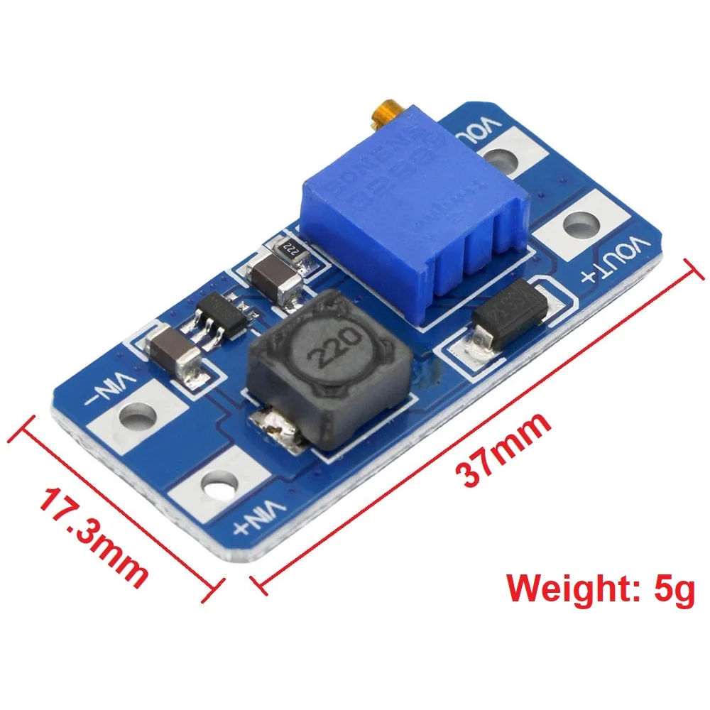 3PCS MT3608 DC-DC Adjustable Boost Module 2A Boost Plate Step Up Module with/without MICRO USB / Type-c 2V-24V to 5V 9V 12V 28V