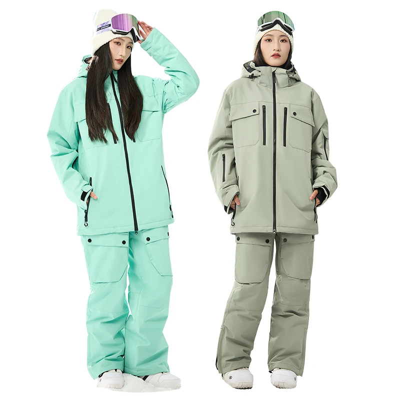 Winter Hooded Jacket Pants Women Snow Suits Outdoor Sport Man Skiing Sets Mountain Waterproof Female Snowboard Costume Clothes