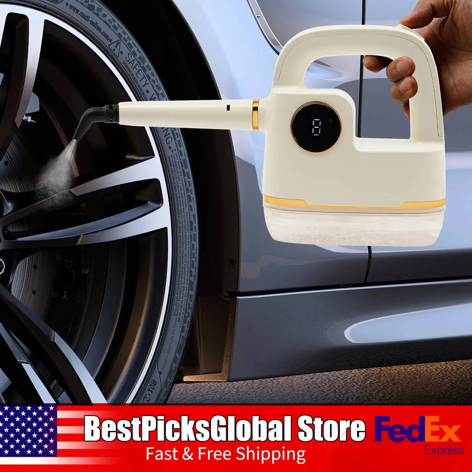 منظف بخار محمول بقدرة 1800 وات مع شاشة ديجيتال، 6 تروس، منظف بخار بدرجة حرارة عالية قابل للتعديل لداخل السيارة، المنزل 110 فولت