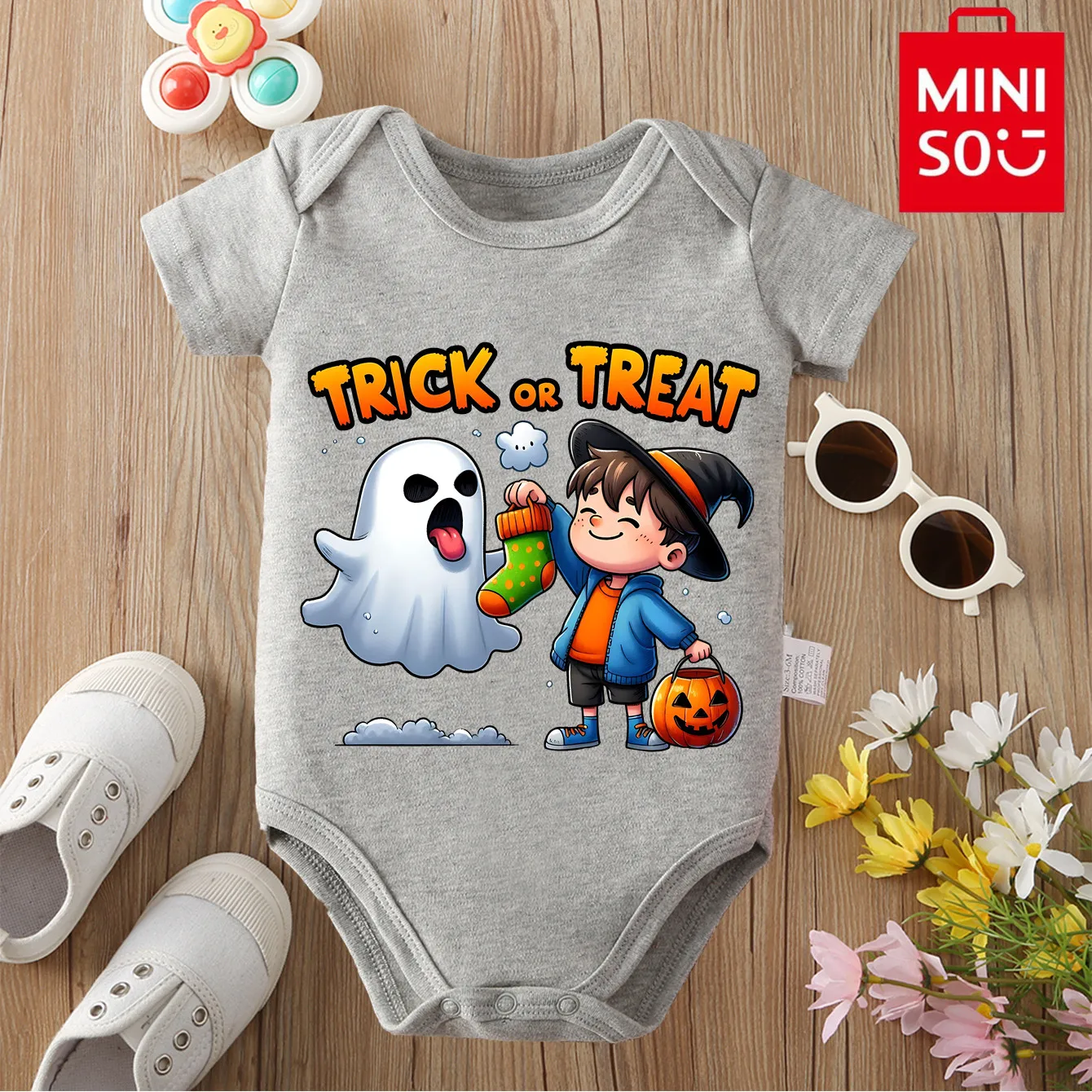 

MINISO Cloths My First Halloween Ghost Candy Cute Print Bodysuit for Baby Pure Cotton Onesie Jumpsuit for 0 To 12 Months Newborn