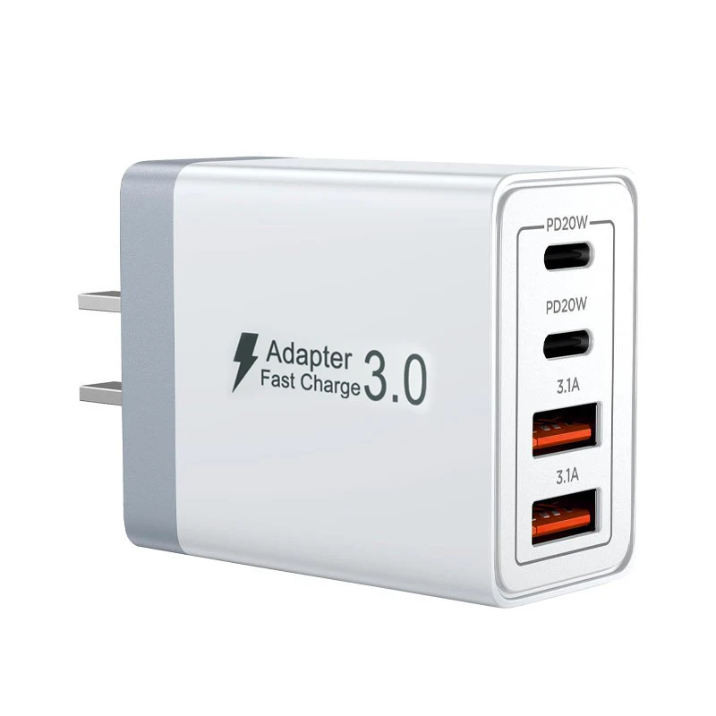 EU/VK/VS/AU Stekker Multi-poort USB-C/USB-A Mobiele Telefoonlader, 40W Dubbele PD Snellader Adapter voor iPhone, Xiaomi