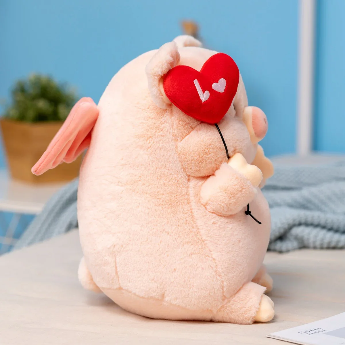 20-50cm Holding Love Heart Balloon Pink Piggy Doll Plush Toy Stuffed Cartoon Animal with Angel Wings Plushie Peluche Kids Gift