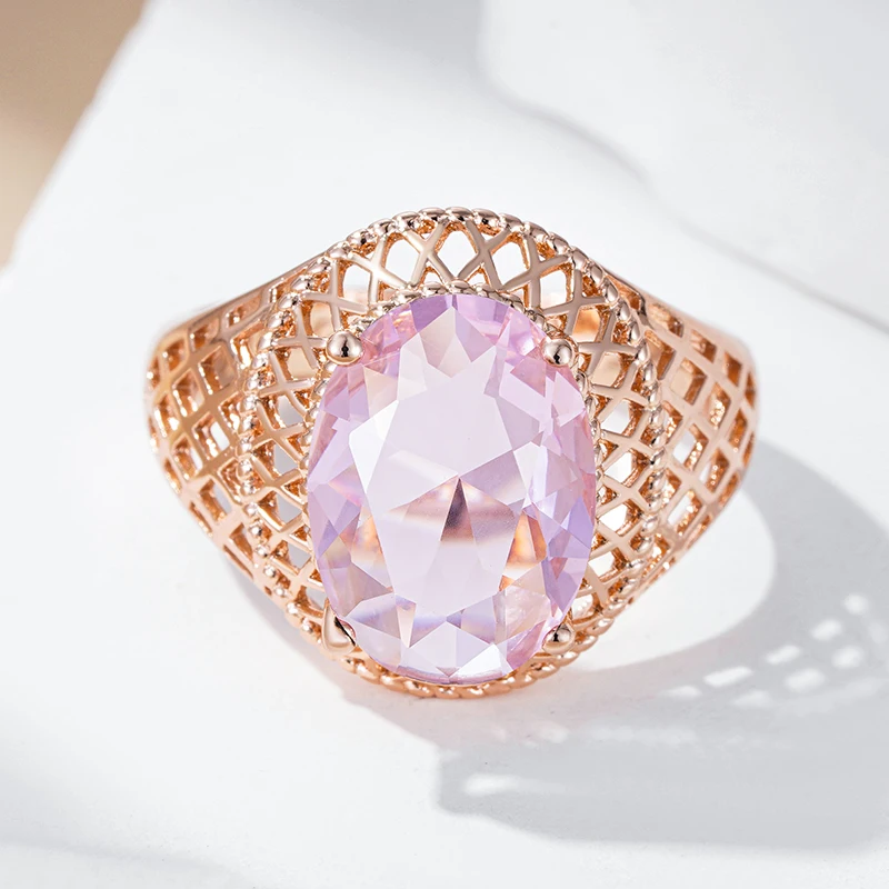 الجوف 585 الذهبي أربعة مخلب الوردي الزركون خواتم كبيرة فاخرة النساء صالح فنجر لامعة مجوهرات حفل زفاف خمر اكسسوارات #3