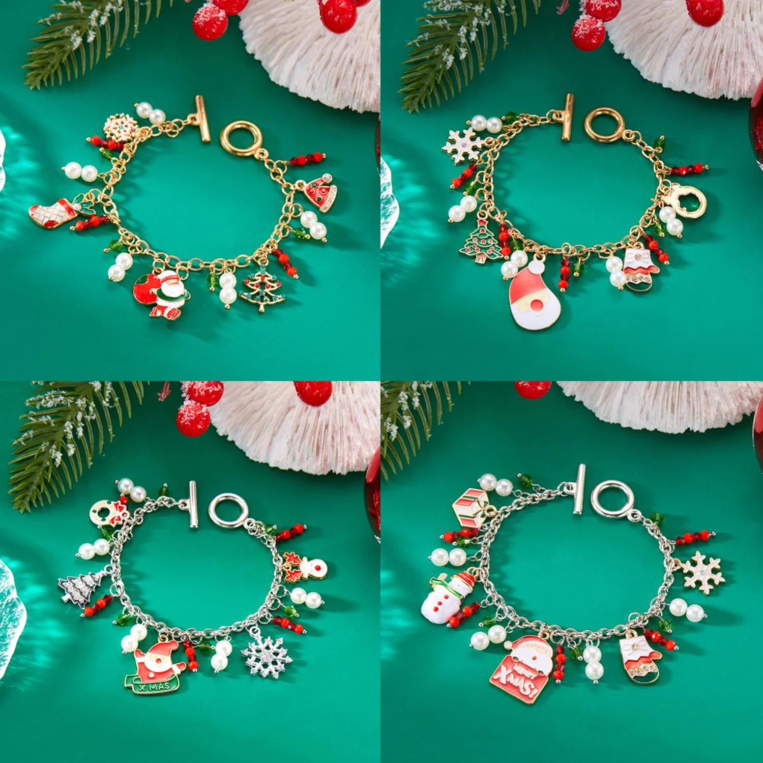 

Christmas Punk Harajuku Metal Chain Bracelet For Women Men Santa Claus Snowman Snowflake Pendant Bangles Y2K Party Charm Jewelry
