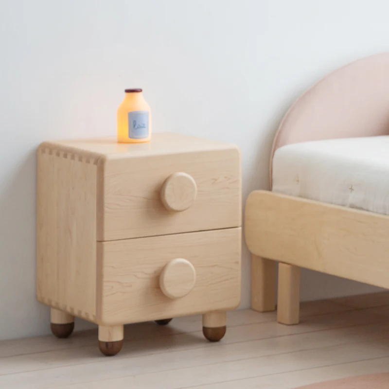 Bedside table, round solid wood simple hard maple black walnut children's bedside table storage