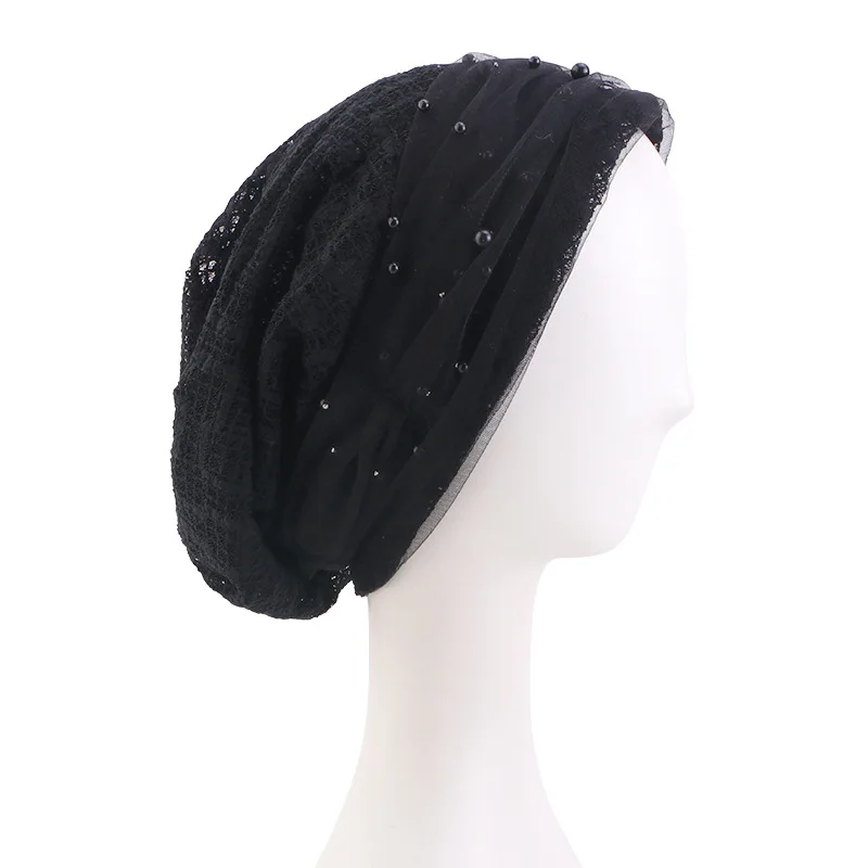 

Новая мусульманская женская шапочка-тюрбан с бусинами, сетчатая кружевная шапочка-бини, шапка для химиотерапии, хиджаб, эластичный головной убор при выпадении волос, тюрбан для женщин