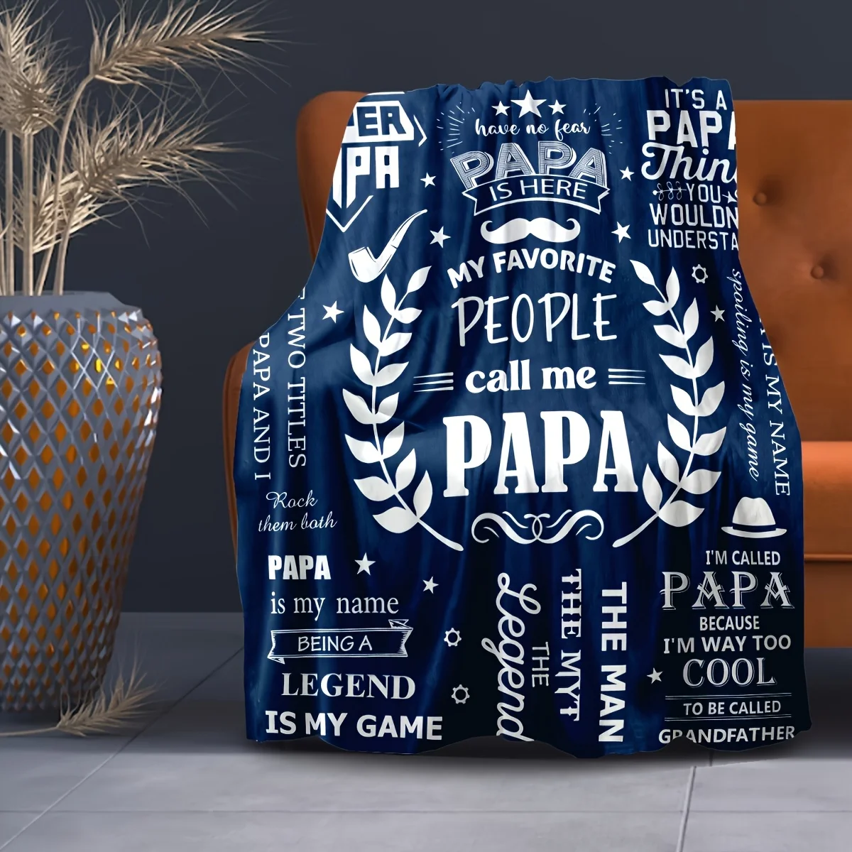 Super Papa Flannel Throw Blanket - Gift for Grandpa, Father’s Day & Birthday | Soft, Warm & Cozy | Machine Washable | Blue with