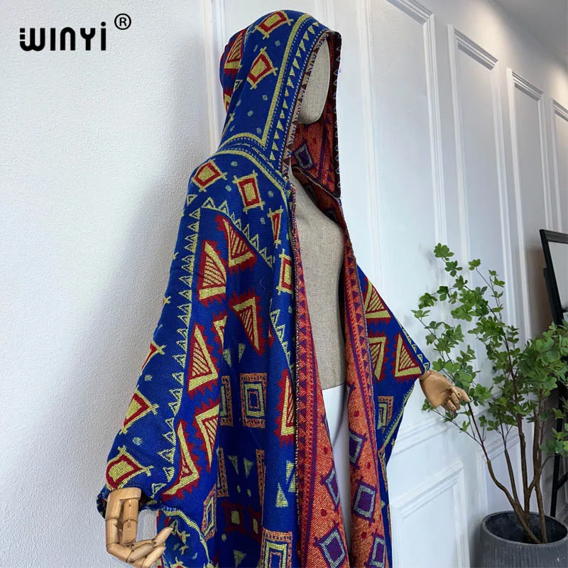 WINYI 2023 Winter dress outfits Women high quality Coat Loose Thick Warm Female kaftan Coats poncho dress Hooded mop coat Abaya