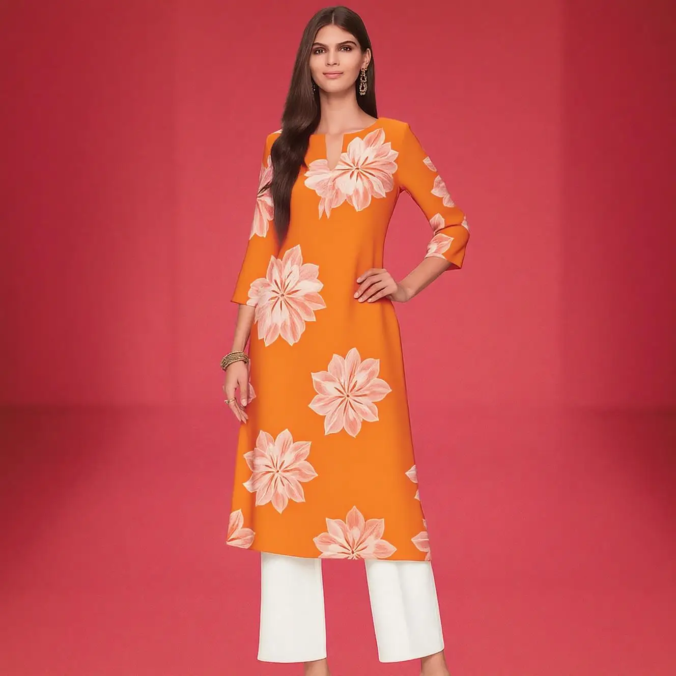 فستان كورت كاجوال للسيدات المسلمات أنبوب مستقيم كاجوال على شكل زهرة عرقية فساتين إسلامية بأكمام طويلة #6