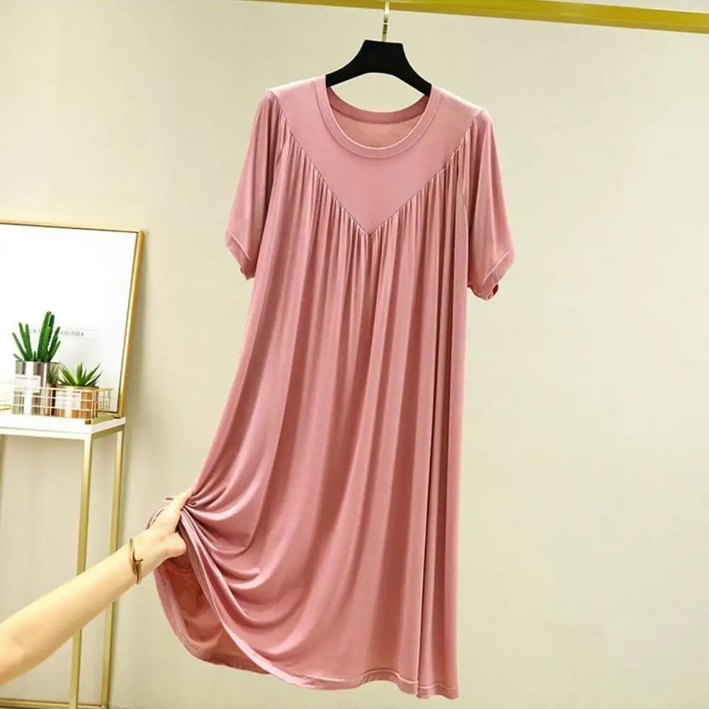 

Casual Large Size Summer Nightgowns Women Loose Long Casual Homewear Sleepwear Dress Female Short Sleeve Modal Sleepshirts Dress