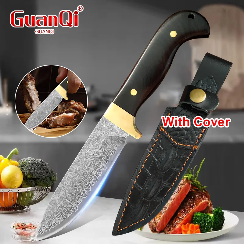 Damascus Steel Portable Utility Knife Stainless Steel Hand-forged Boning Knife Cleaver Meat Fish Fruit Vegetable Kitchen Knife