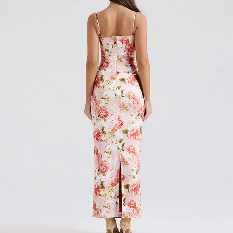 French temperament floral long skirt pure desire slim sling dress women, summer sexy sleeveless long skirt women