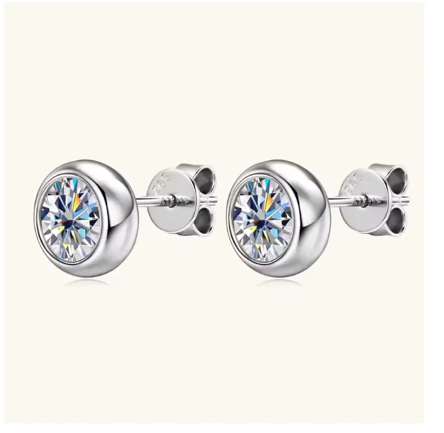 Bezel 5mm 6.5mm 1CT D Color Moissanite Earrings 925 Sterling Silver Stud Earrings for Men Women Valentine's Day Gift