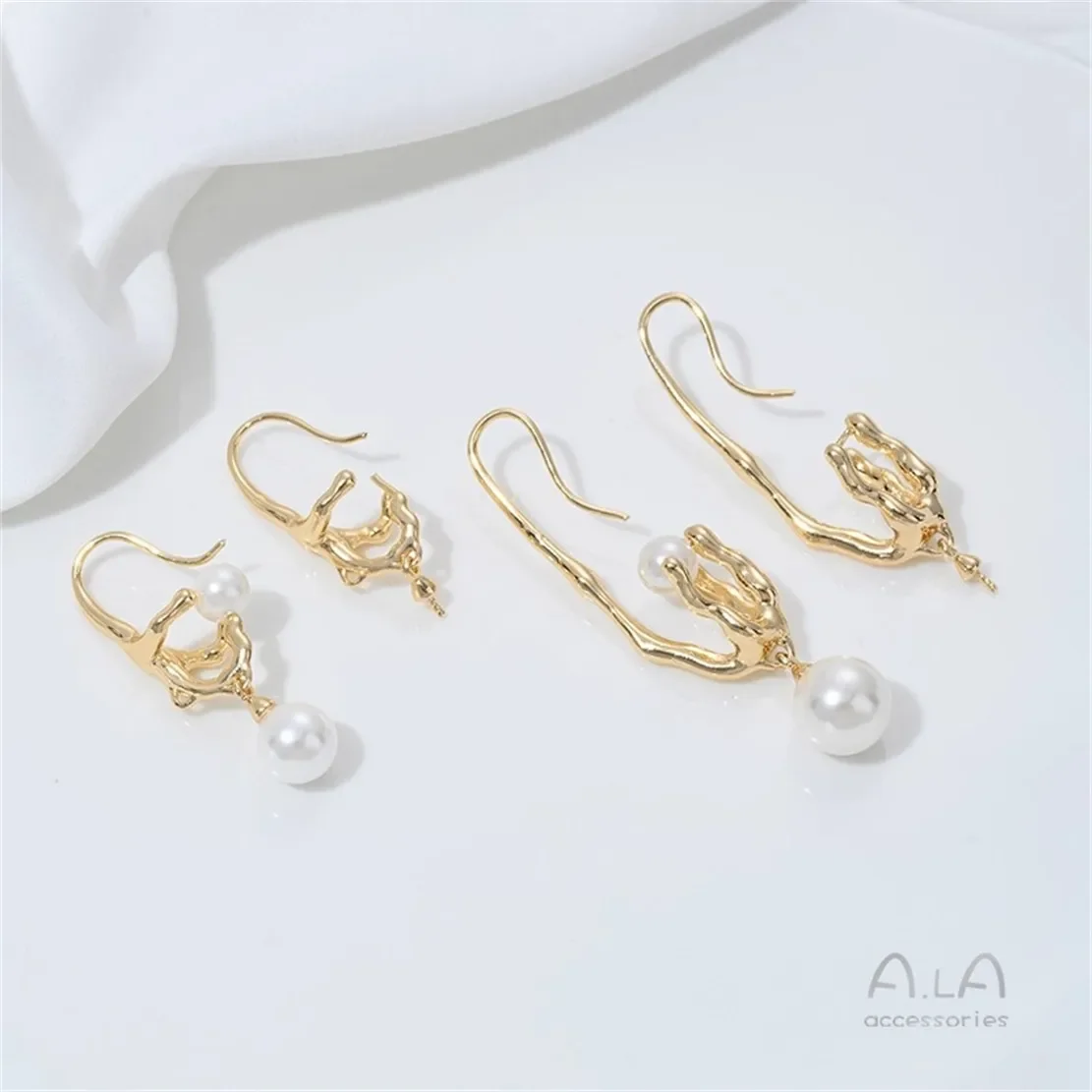 

R594 14K Gold-plated Liquid Lava Tree-shaped Bead Holder Hanging Sheep Eye Ear Hook Diy Sticky Crystal Pearl Earrings Accessory
