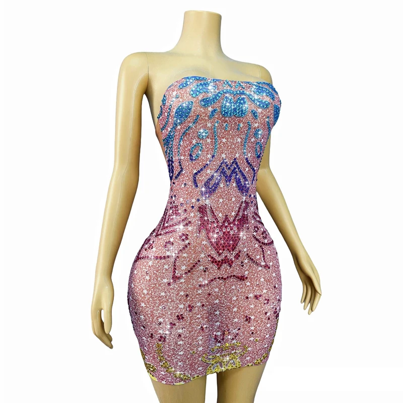 Frauen Strass Abendkleider Sänger Tänzer Party Kleid Jazz Dance Outfits Hochzeit Feiern Kostüm Bühne Tragen XS10200
