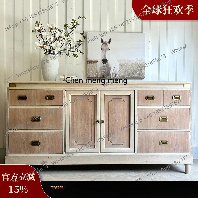

French retro style solid wood dresser chest cabinet integrated living room wall storage cabinet bedroom bedside locker