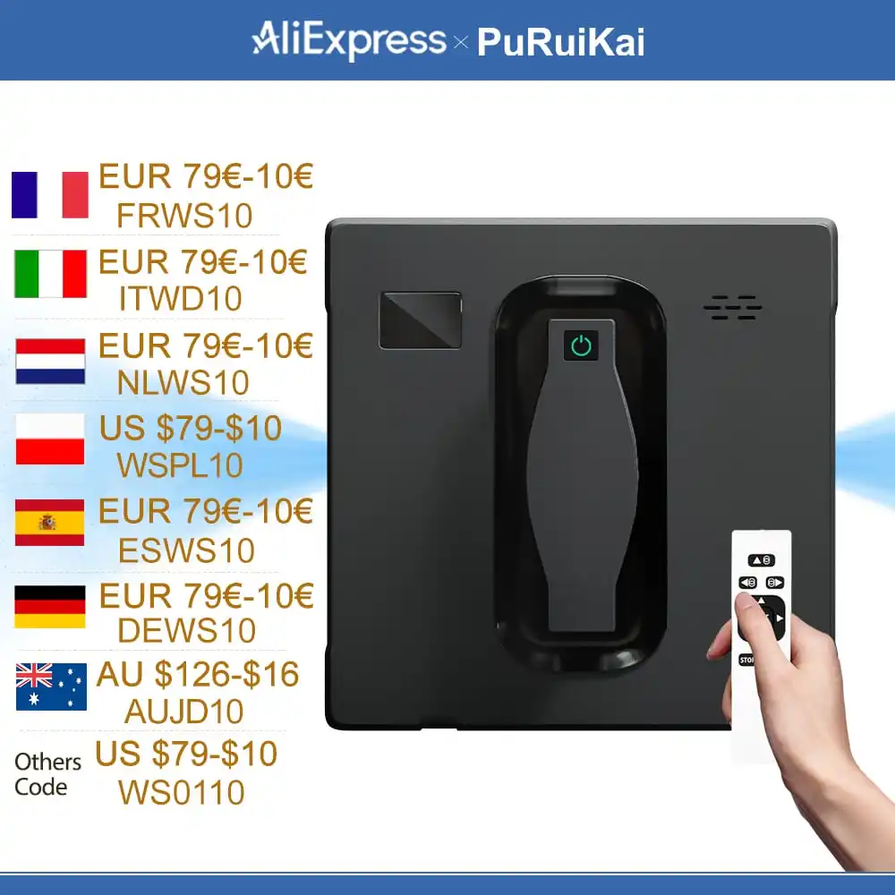 Robot lavavetri PuRuiKai 21, doppio spruzzo d'acqua, memoria intelligente, alta aspirazione a vuoto, sensore laser, robot per la pulizia dei vetri delle pareti domestiche