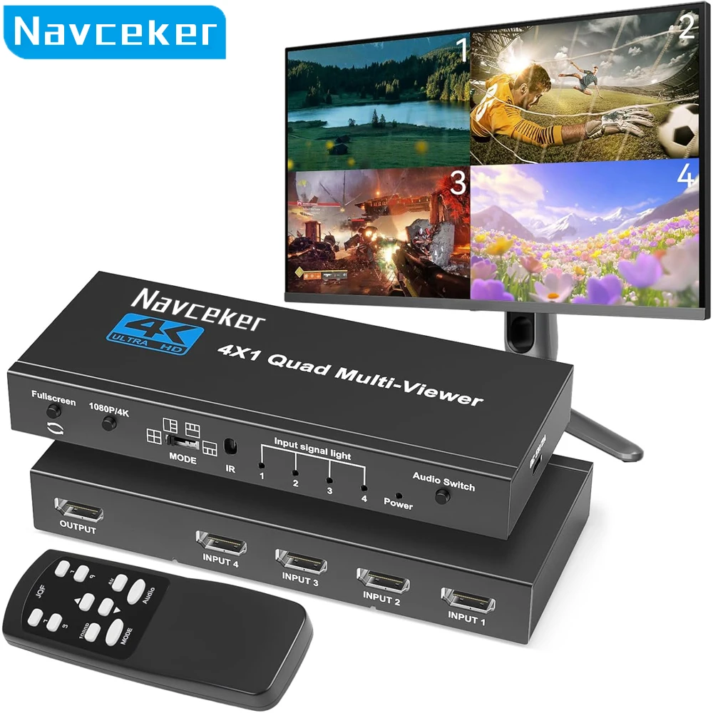 

Мультивьювер HDMI 4K для четырех экранов 4x1, 1080P, 4 входа 1 выход, бесшовный коммутатор HDMI, 9 режимов отображения для камеры, ноутбука, ПК, телевизора