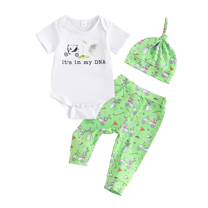 

Newborn Baby Boys Golf Outfit It s in My DNA Bodysuit and Pants Set with Hat Coming Home Summer Clothes