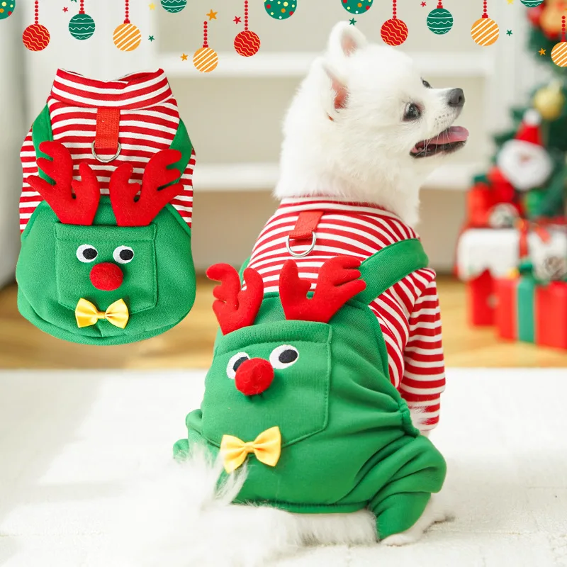 

Merry Christmas Pet Clothes Dog Stripped Coat Deer Look Jumsuit Fancy Costume for Small and Medium Dogs Ropa Perro Cat Overcoat