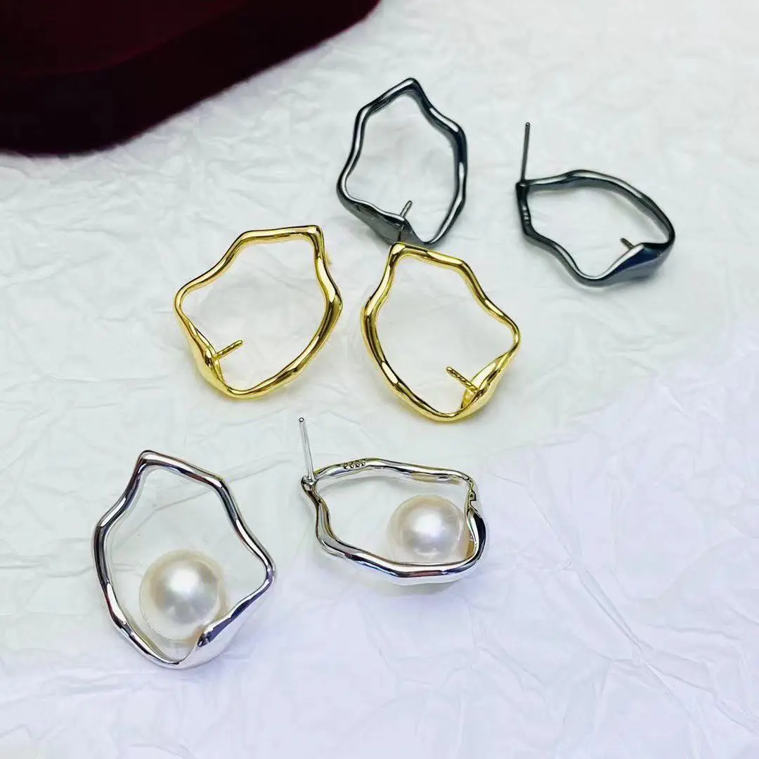 Wholesale S925 Sterling Silver Earrings Mount Findings Settings Base Mounting Parts Accessory for 8-9mm Pearls 5 pairs/lot