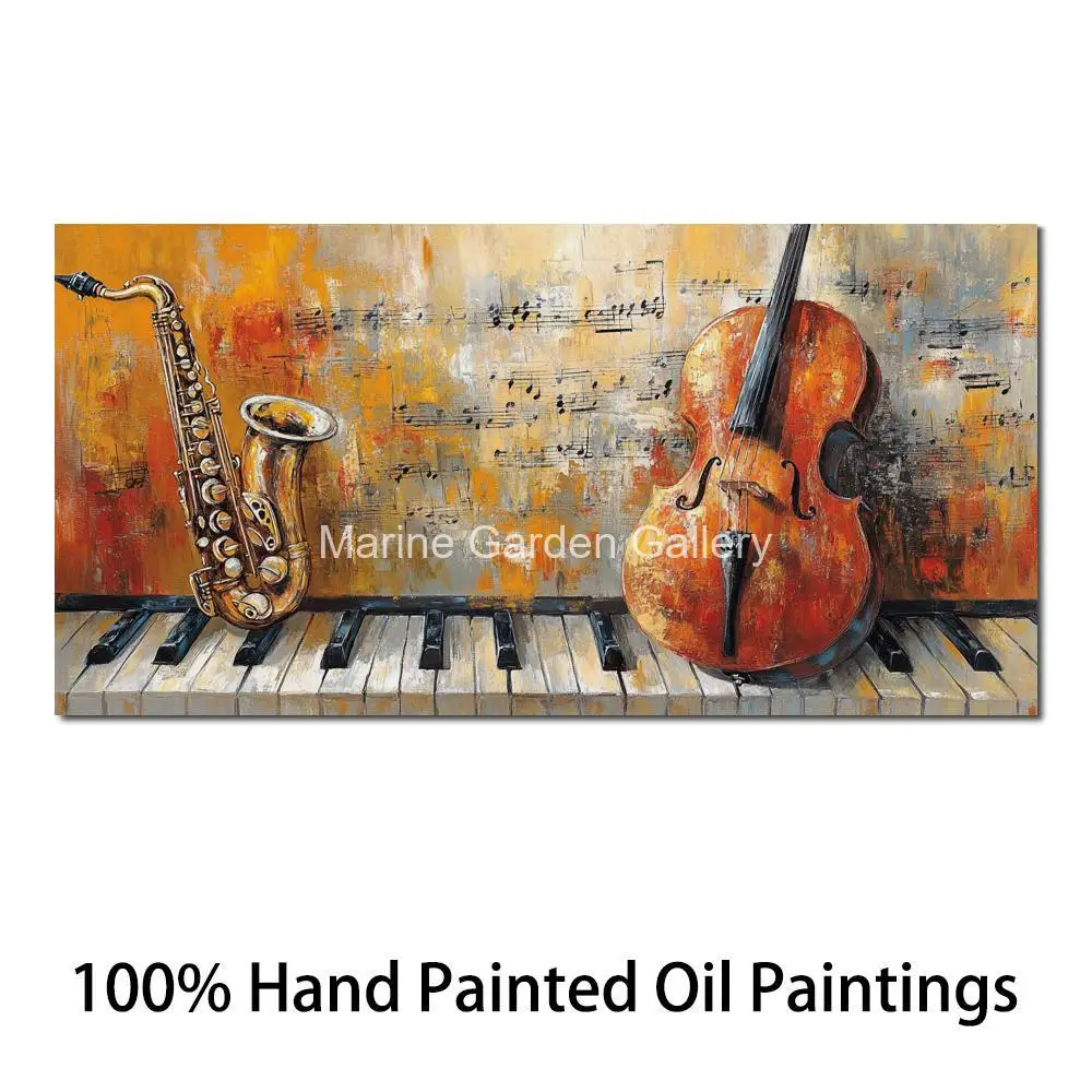 Abstract Musical Canvas Art Handmade Oil Painting Melody Rhythmic Modern Artwork for Music Room Bar Wall Decor Large Textured