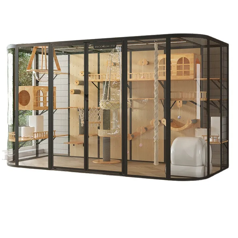 

Multifunctional cat villa panoramic glass solid wood cat nest pet house panoramic glass cat cage