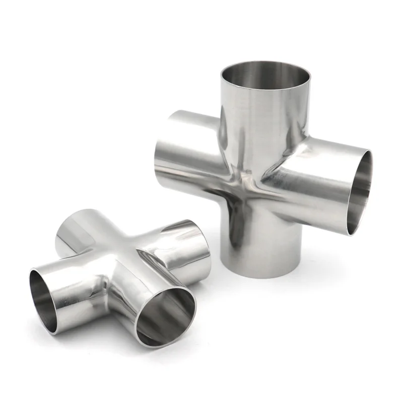 

SS304 Санитарные фитинги из нержавеющей стали с 4-сторонней поперечной стыковой сваркой, фитинги для домашнего пива 19 25 32 38 51 57 63 76 89 102 мм