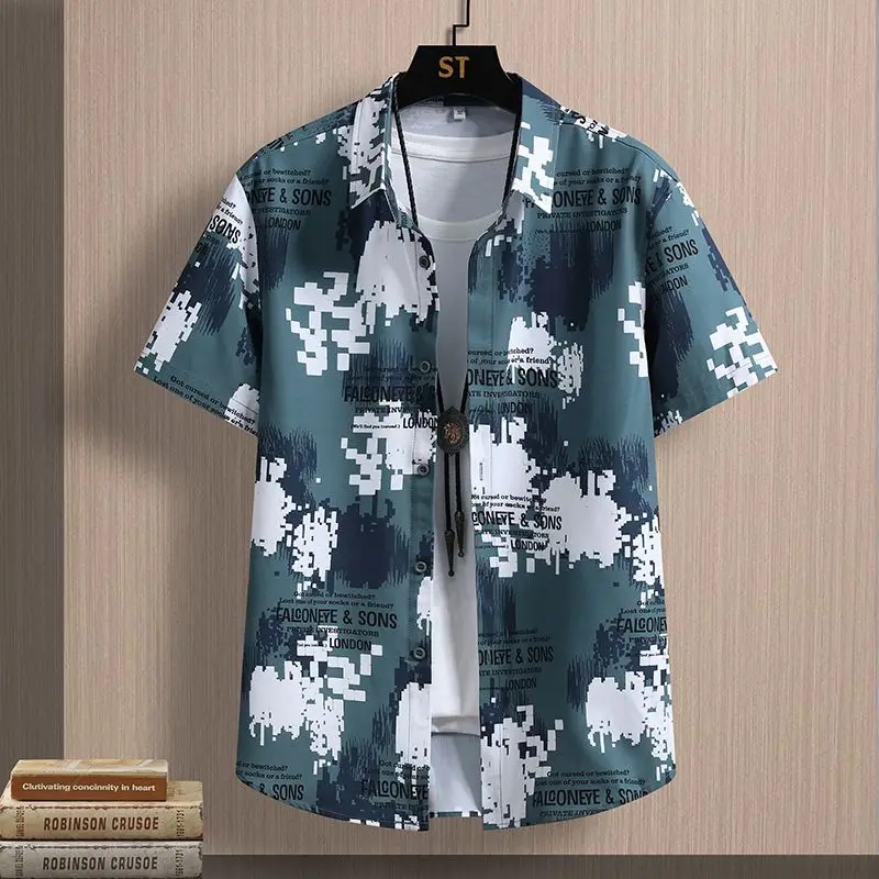 Fashion Lapel Loose Printed Tie Dye Shirt Men's Clothing 2023 Su패션 옷깃 인mmer New Casual All-match Short Sleeve Tops Korean Shirts