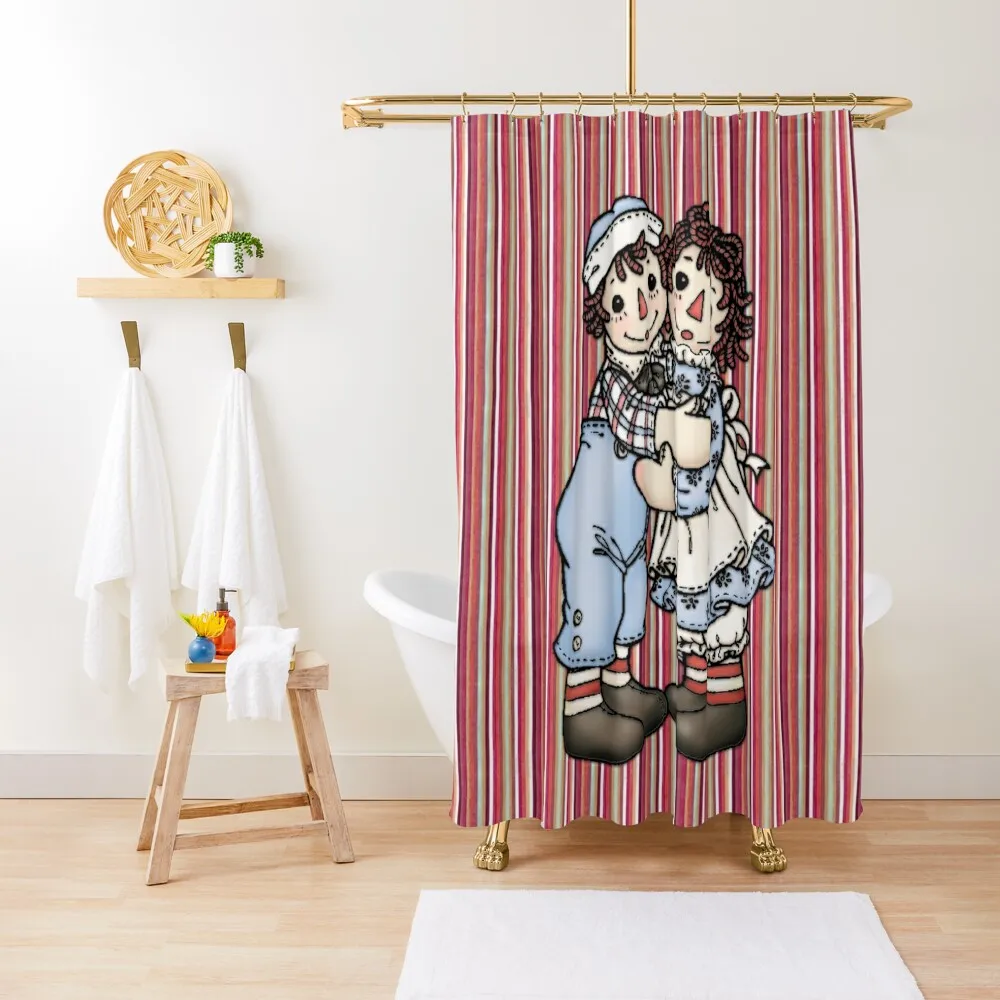 

Raggedy Anne and Andy on Stripes Shower Curtain Window Elegant Bathroom Curtain