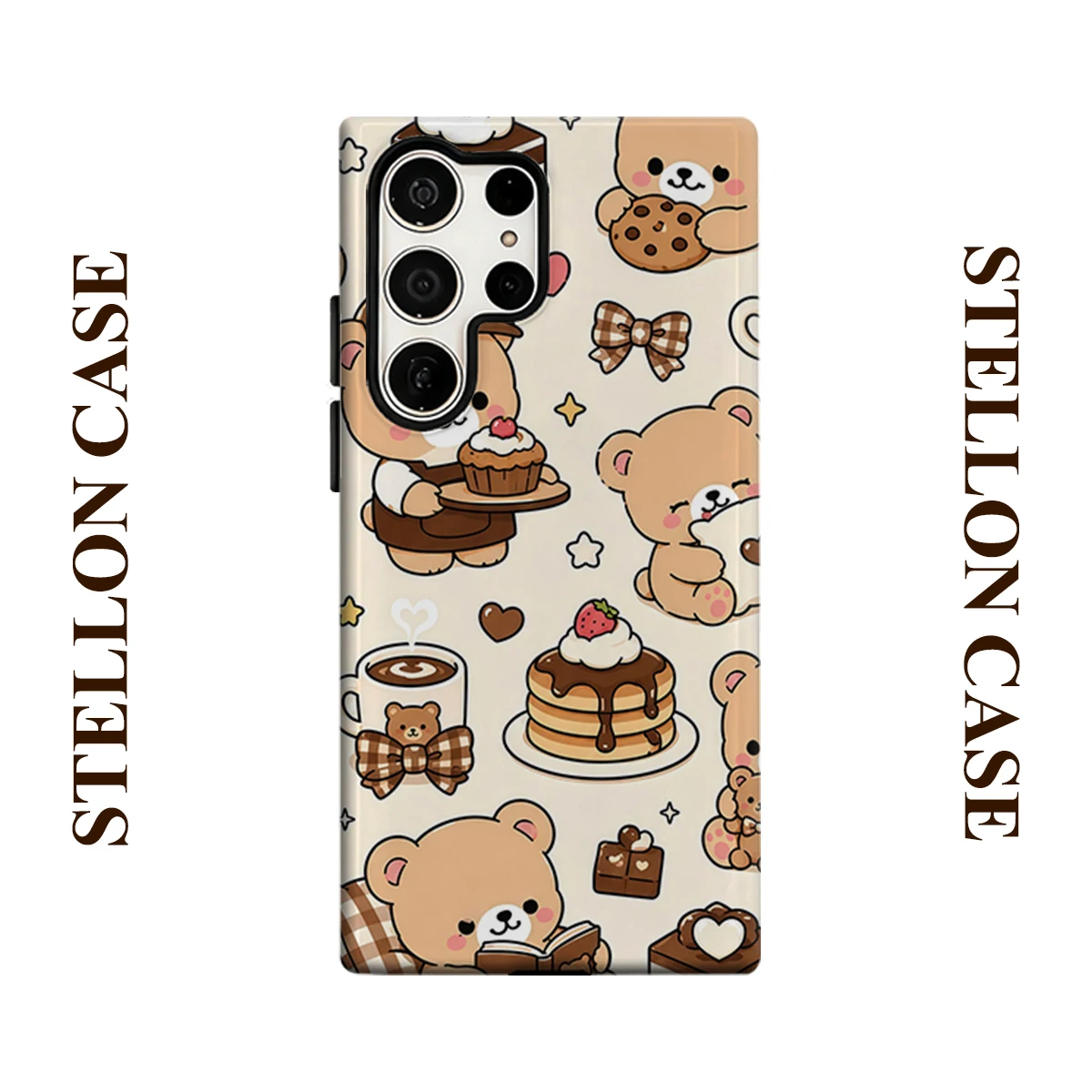 Coffee Bear Phone Case for Samsung Galaxy S25 Ultra S24 S23 Ultra Plus Glossy Double-layer Back Cover
