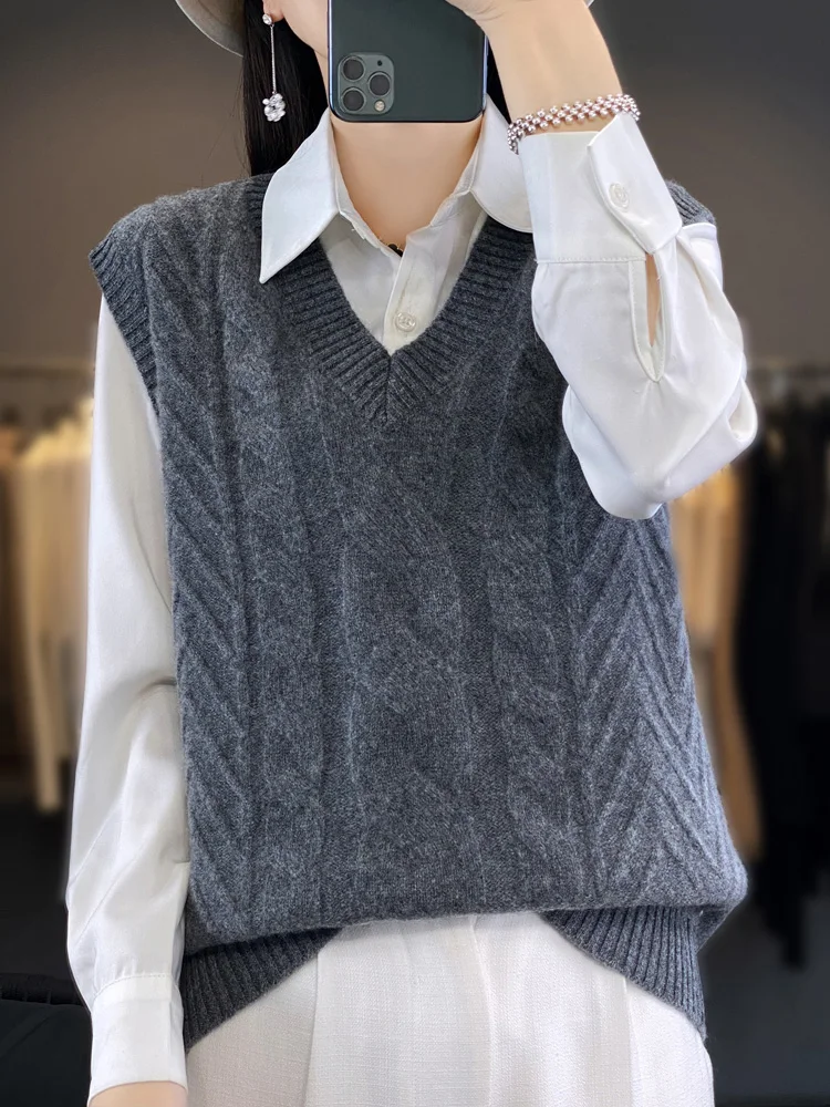 ฤดูใบไม้ผลิใหม่ฤดูใบไม้ร่วงผู้หญิงเสื้อขนสัตว์ V คอ Twist ดอกไม้เสื้อกันหนาว Pullovers 100% Merino ขนสัตว์เสื้อถักเสื้อกั๊ก Tops