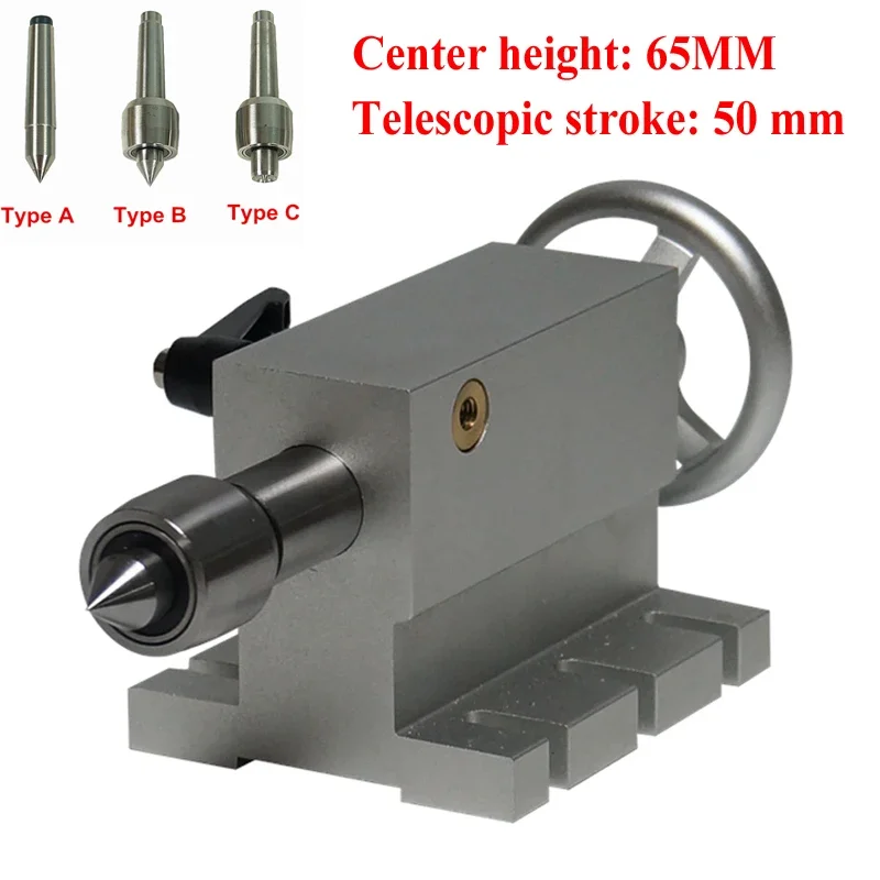 CNC MT2 Activity Tailstock WIth 3 Heads Center Height 65mm For  Router Lathe Machine 4th Rotary Axis Telescopic Stroke 50mm