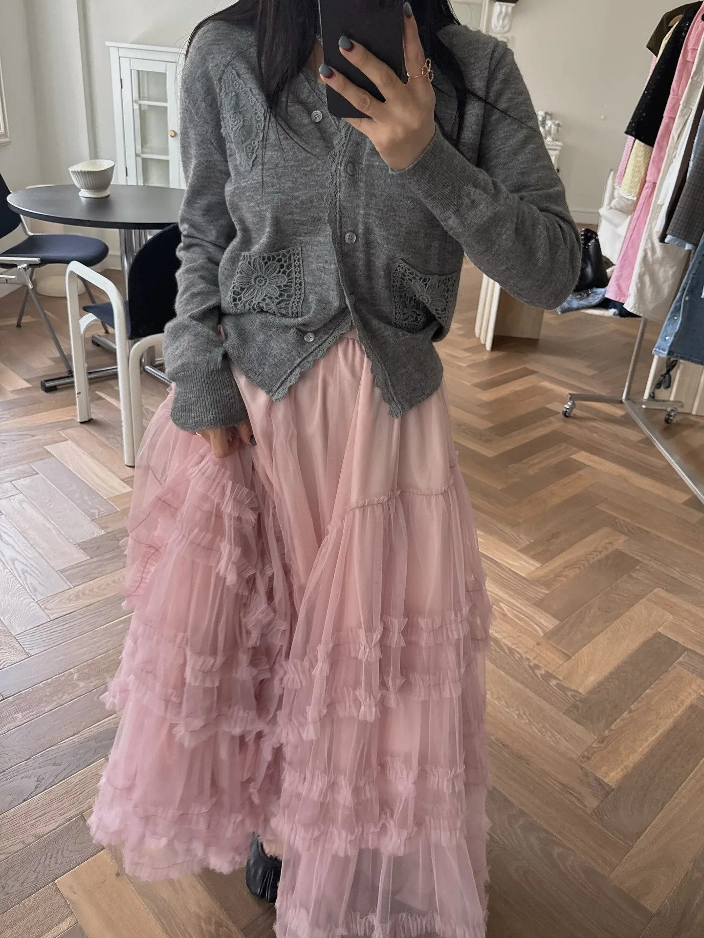 Chic Autumn New Sle Sweet Youthful Splice Irregular Wooden Ear Lace Puffy Net Skirt Women's Cake f Skirt Commute Pure Color