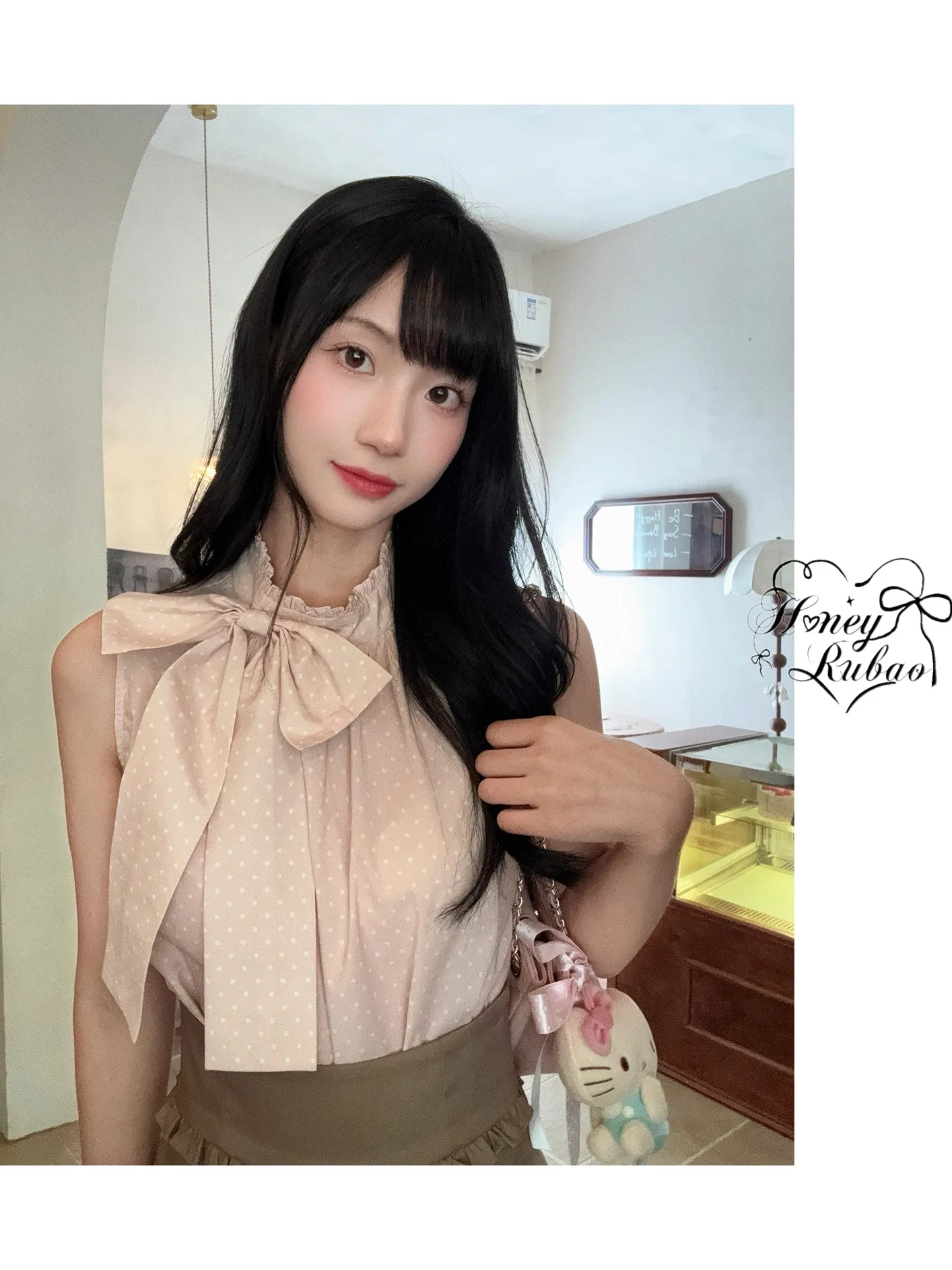 

Romantic Sweet Apricot Polka Dot 3D Knot Svel Top Women's Busin Casual Cotton irt Summer 2025