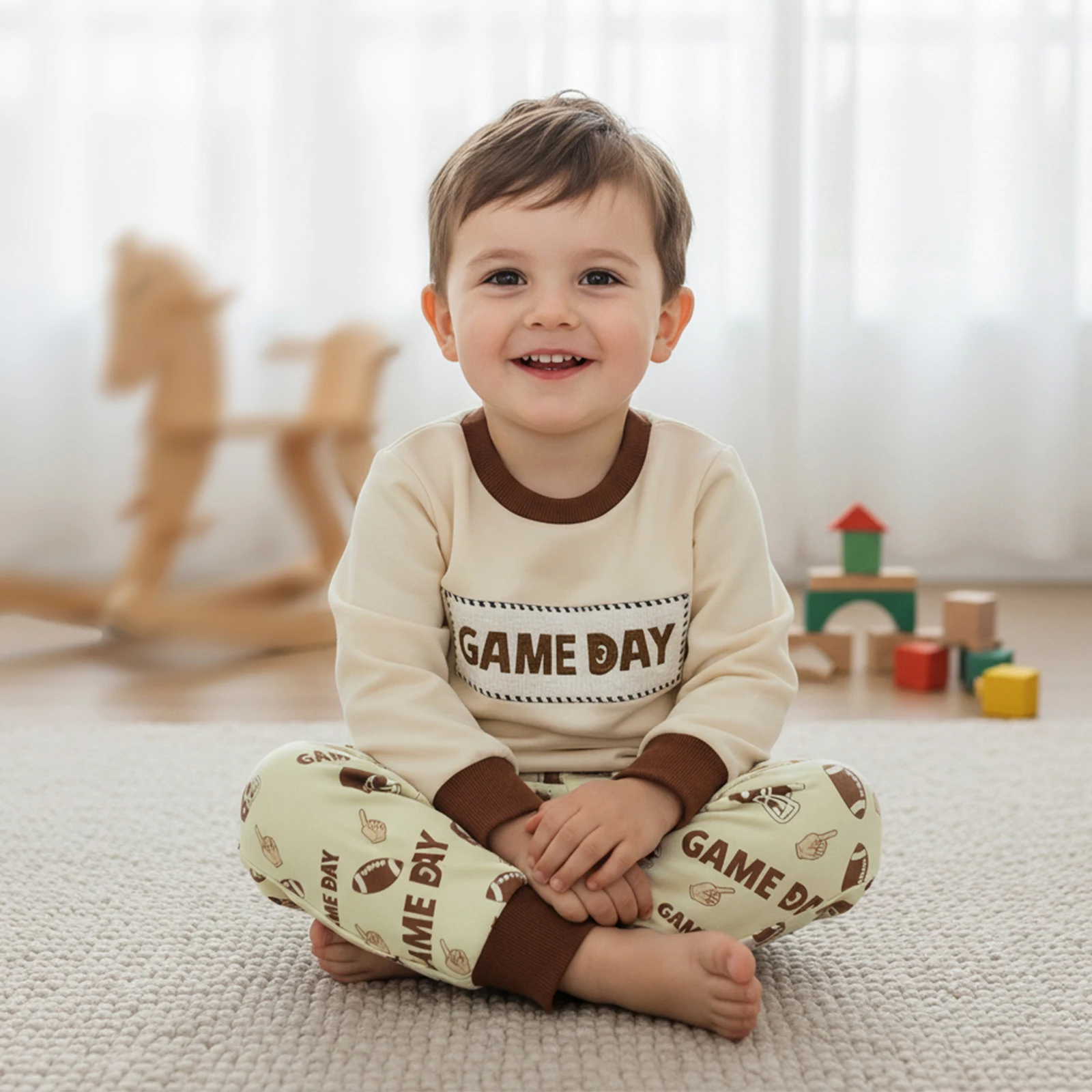 سويت شيرت للأطفال الأولاد مكون من قطعتين بأكمام طويلة ومطرز بأحرف مع بنطال رياضي مطبوع عليه الرجبي ملابس الخريف #3