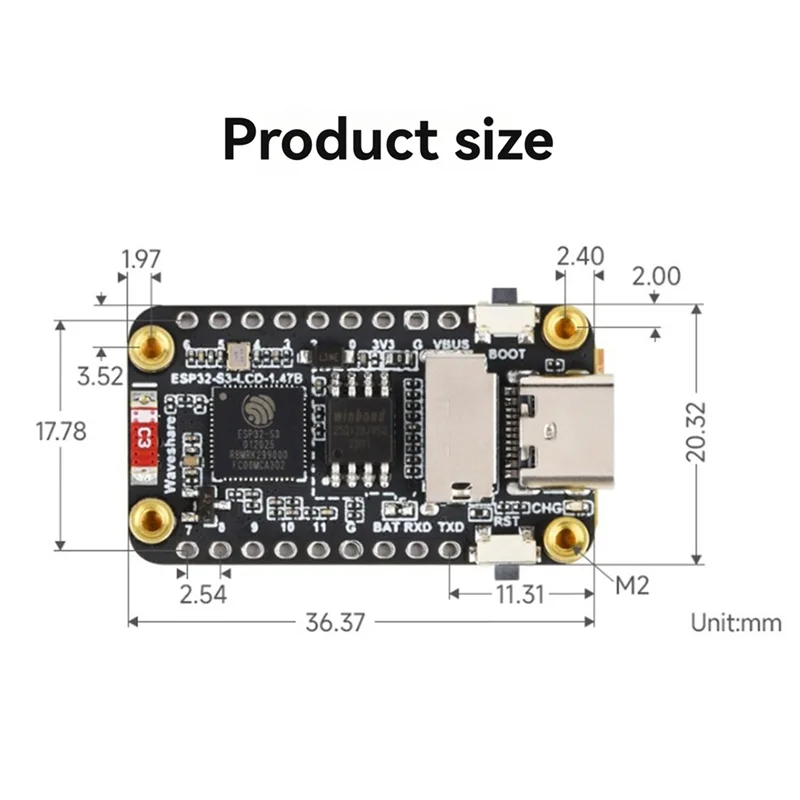 Excelente placa de desarrollo de ESP32-S3, pantalla LCD táctil de 1,47 pulgadas, Wifi/LVGL/HMI, puerto SD integrado/RGB-LED