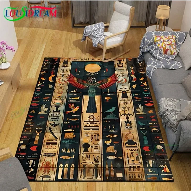 Egyptian Pharaoh- goddess-Runes Printed  Carpets Living Room Anti-Skid Area Rug Kids Bedroom Mats Yoga Mat Large Carpet Decor