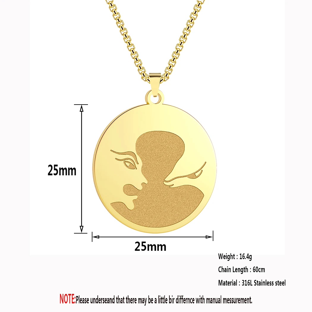 Kinitial Stainless Steel Women And Men Jewelry Round Disc Pendant Necklace Aggressive Face Necklace