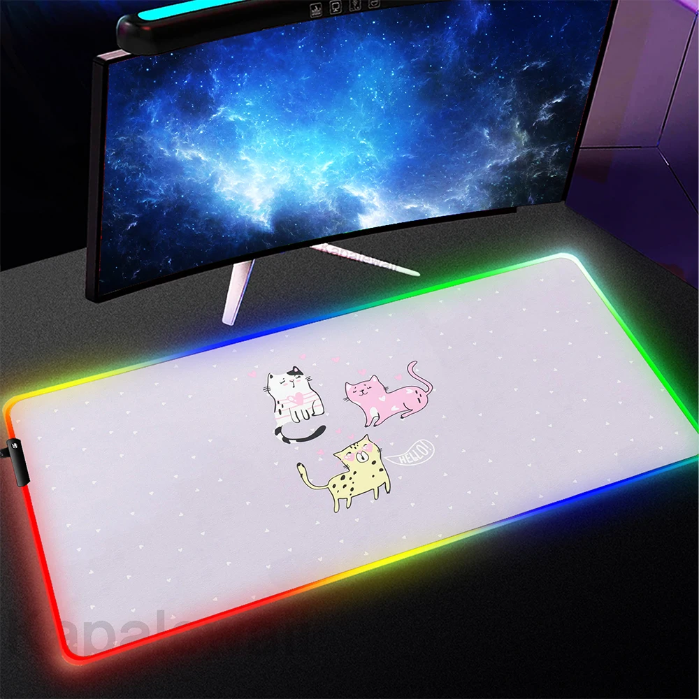 Gamer Mouse Pad Mousepad Locking Edge  Mouse Mat Gaming Mousepad Keyboard Pads Tapis De Souris Kawaii Cat HD Print RGB Mouse Mat